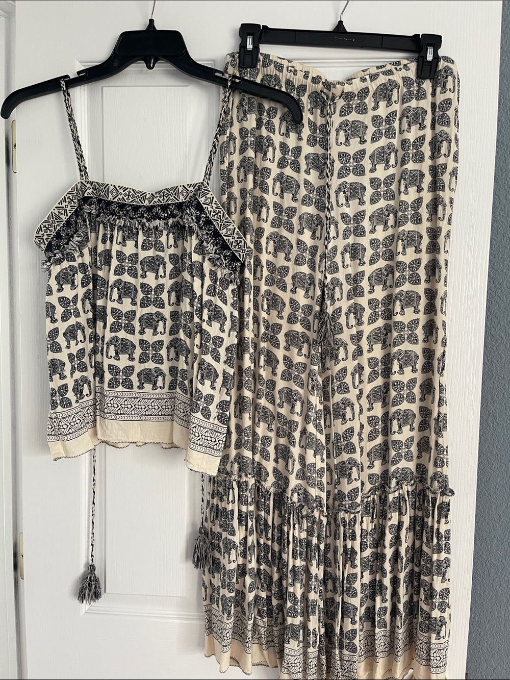 Chelsea & Violet Cream and Black Elephant Print Two-Piece Jumpsuit Set